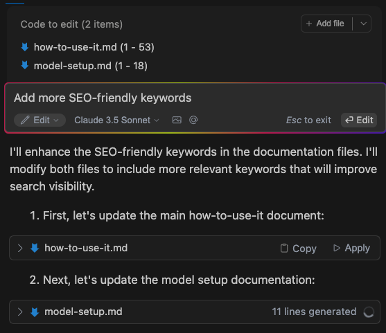 Edit mode multi file generated content